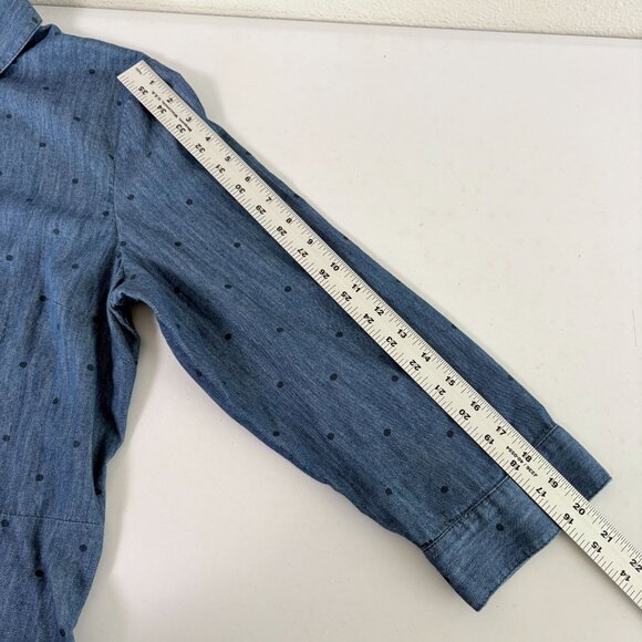 Talbots Polka Dot Denim Shirt Dress Womens 16 Blue Cotton Belted 3/4 Sleeve - Picture 10 of 13